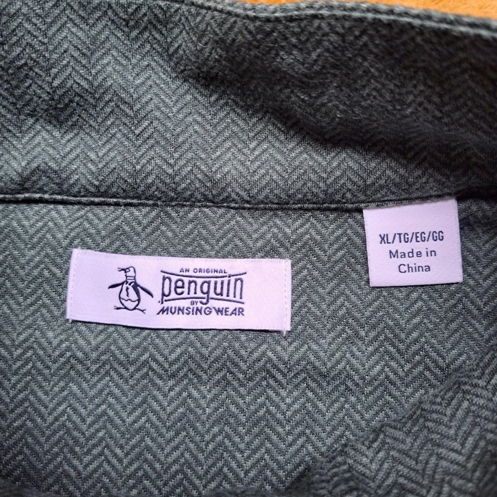 Original Penguin Pullover Men XL Teal Excellent Herringbone Quarter Zip Logo